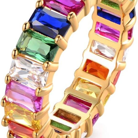 Jewelry - Women's Rainbow Eternity Ring 18K Gold Plated Multi-Color Gemstone Jewelry